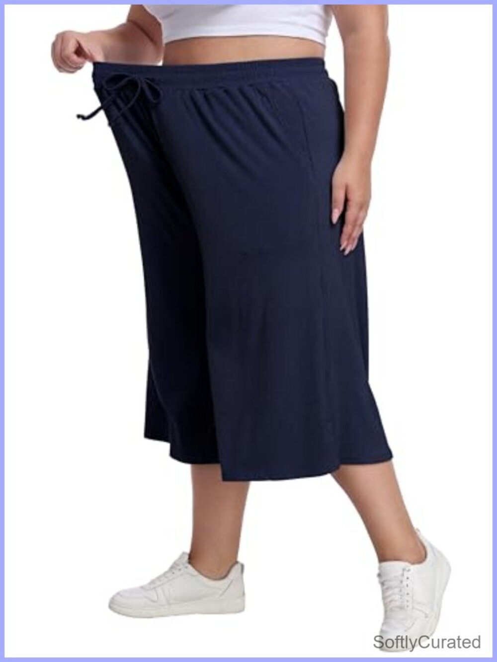 Plus Size Wide Leg Capris Palazzo Cropped Pants with Pockets